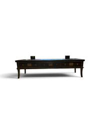 East Asian Inspired Low Black Media Stand (Crack on Back Rail)