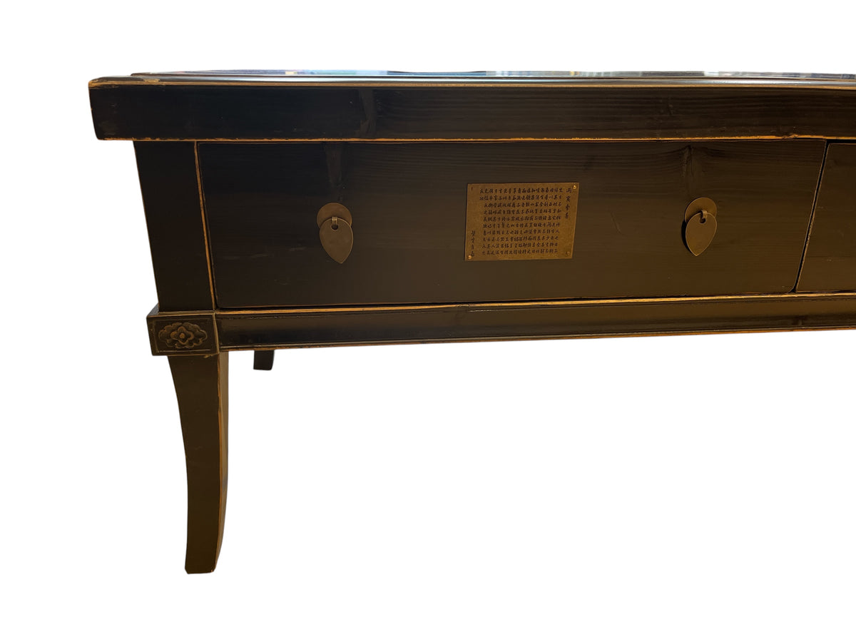 East Asian Inspired Low Black Media Stand (Crack on Back Rail)