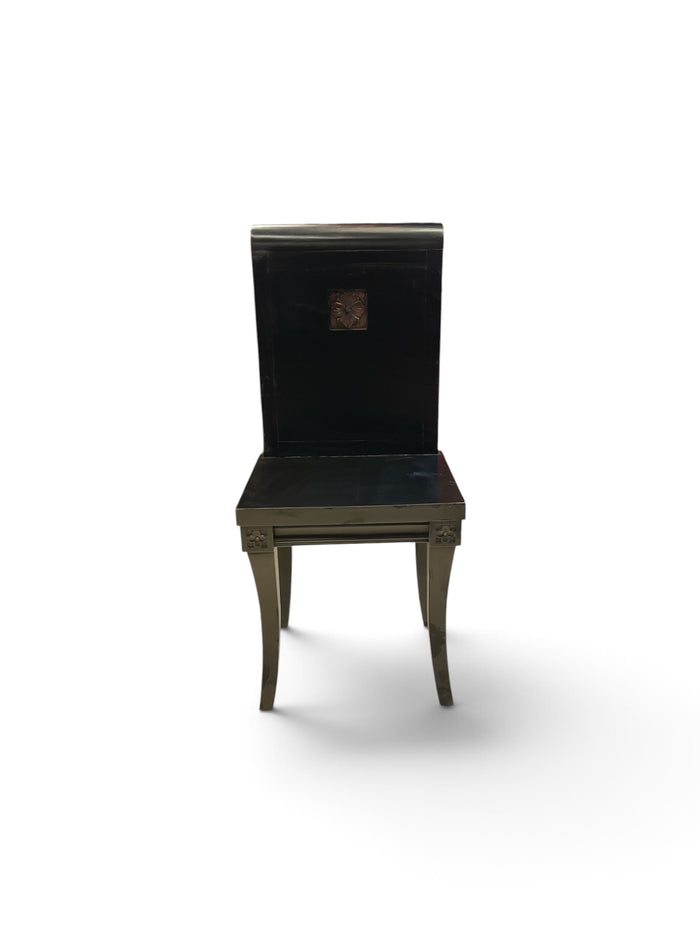 Black Accents Chair with Floral Center Medallion