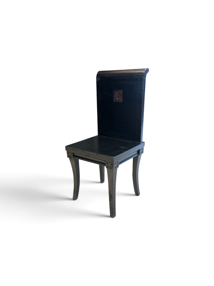Black Accents Chair with Floral Center Medallion