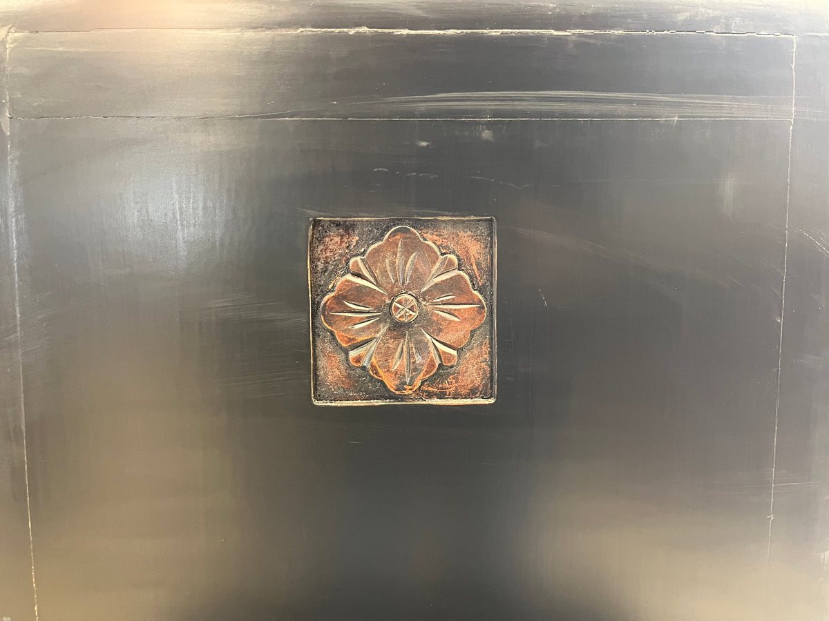 Black Accents Chair with Floral Center Medallion