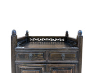 Carved Wood Hallway Cabinet w/ Lower Lattice Cabinet Doors