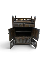 Carved Wood Hallway Cabinet w/ Lower Lattice Cabinet Doors