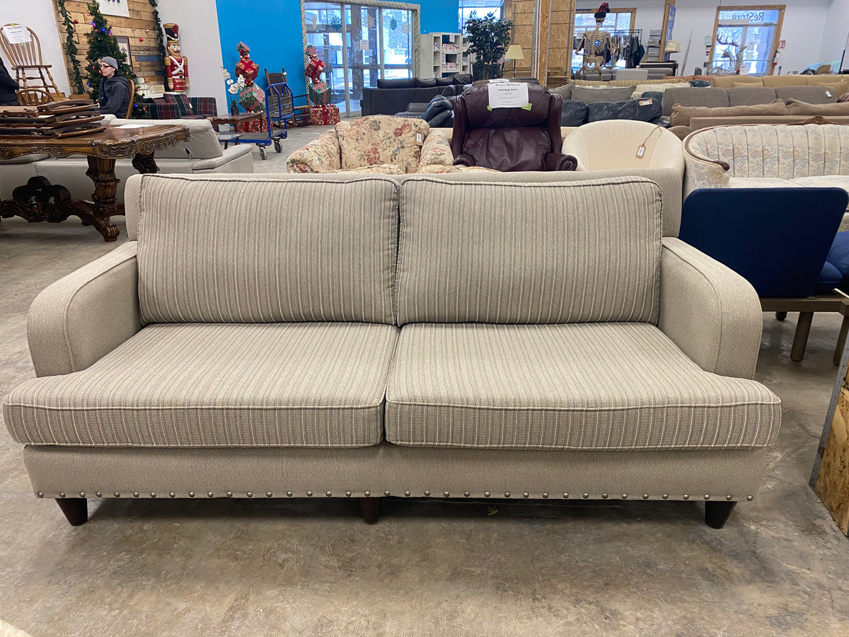Natural Pinstripes Sofa with Nailhead Trim