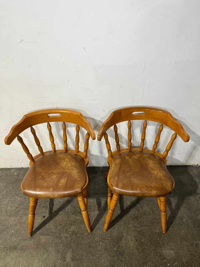 Pair of Wooden Chairs with Faux Leather Cushions