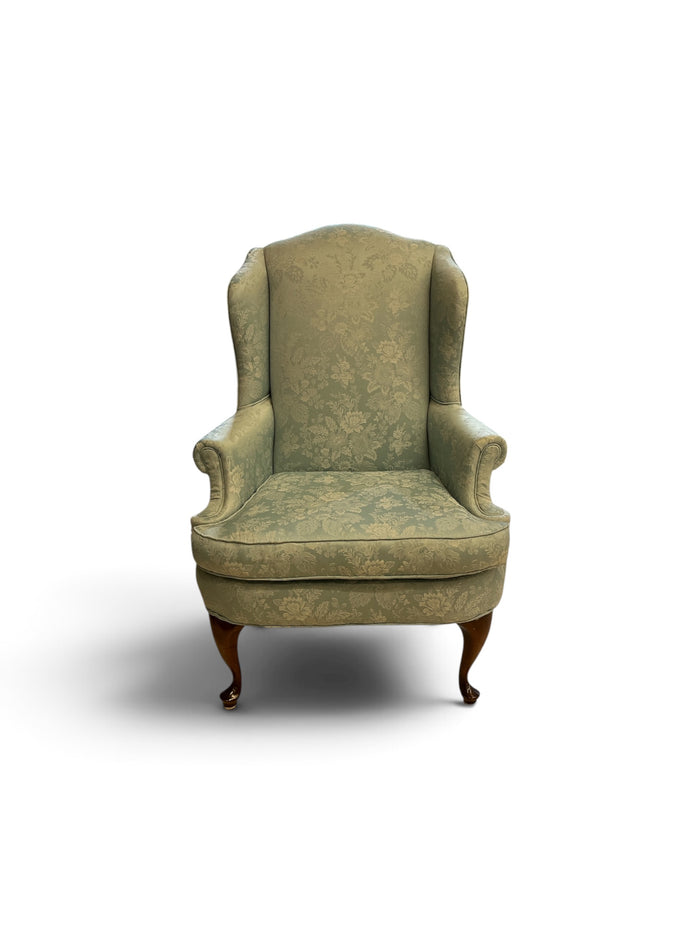 Bassett Traditional Blue Damask Wingback Armchair