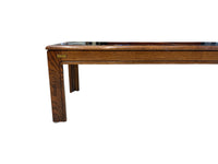 Oak Tone Rectangle Coffee Table with Glass Inserts & Brass Accents