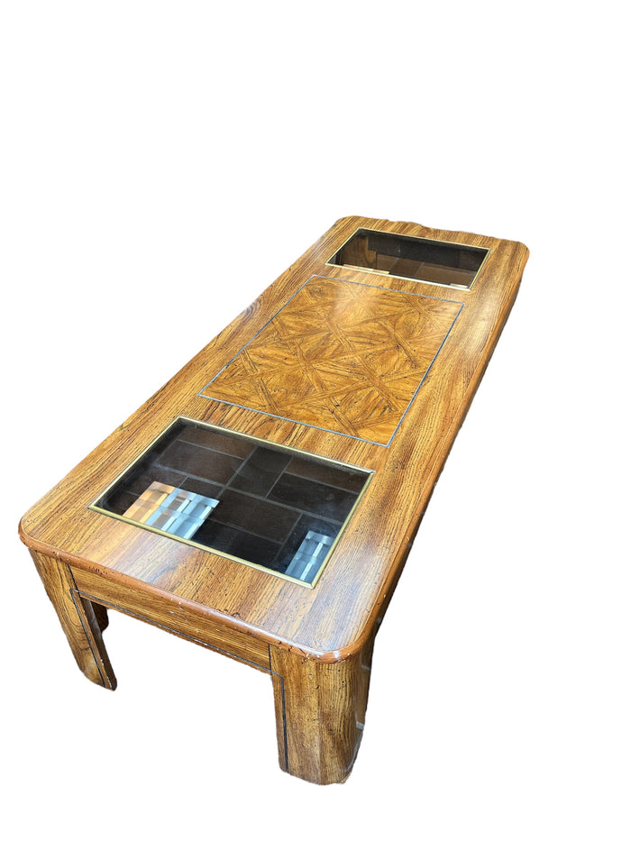 Wood Grain Coffee Table With Glass Inlays