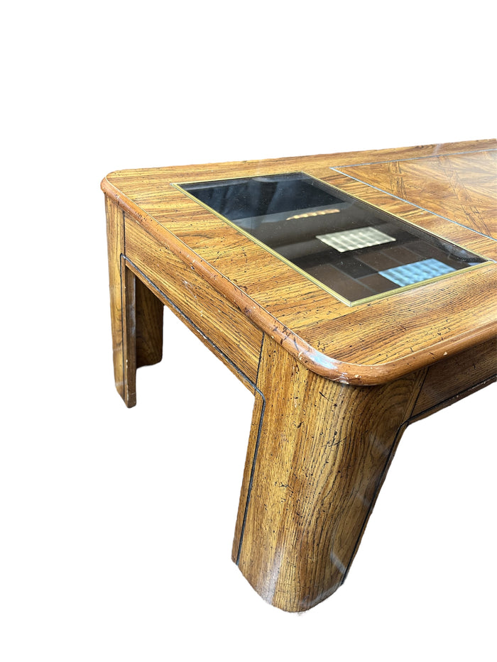 Wood Grain Coffee Table With Glass Inlays