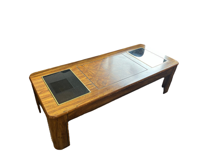 Wood Grain Coffee Table With Glass Inlays