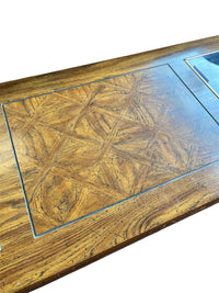 Wood Grain Coffee Table With Glass Inlays