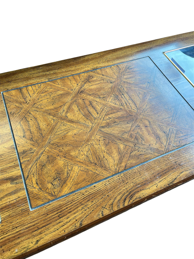 Wood Grain Coffee Table With Glass Inlays