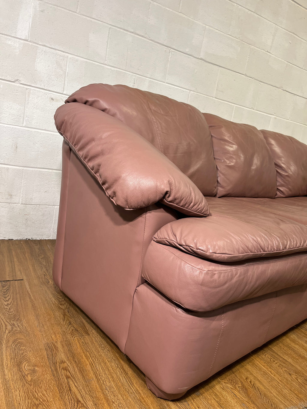 Dusty Pink Leather 3-Seater Couch