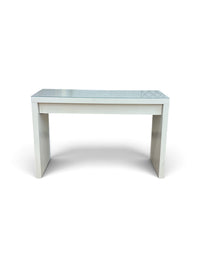 Slim White Console Table with Glass Top and Drawer