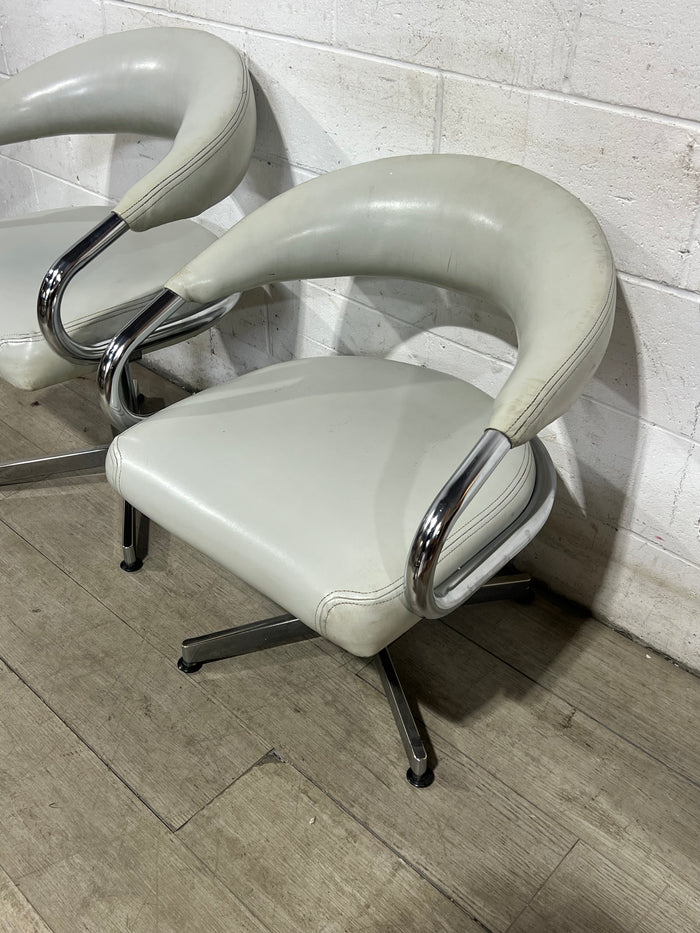 Retro Vegan Leather Swivel Chairs - Set of 2