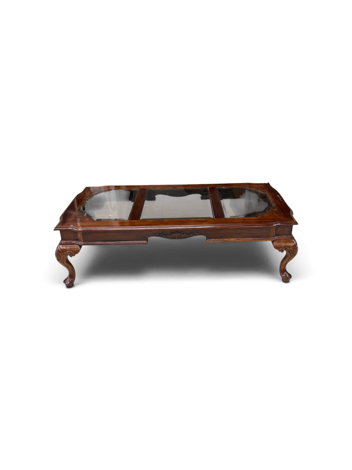 Queen Anne Style Coffee Table with Glass Inserts