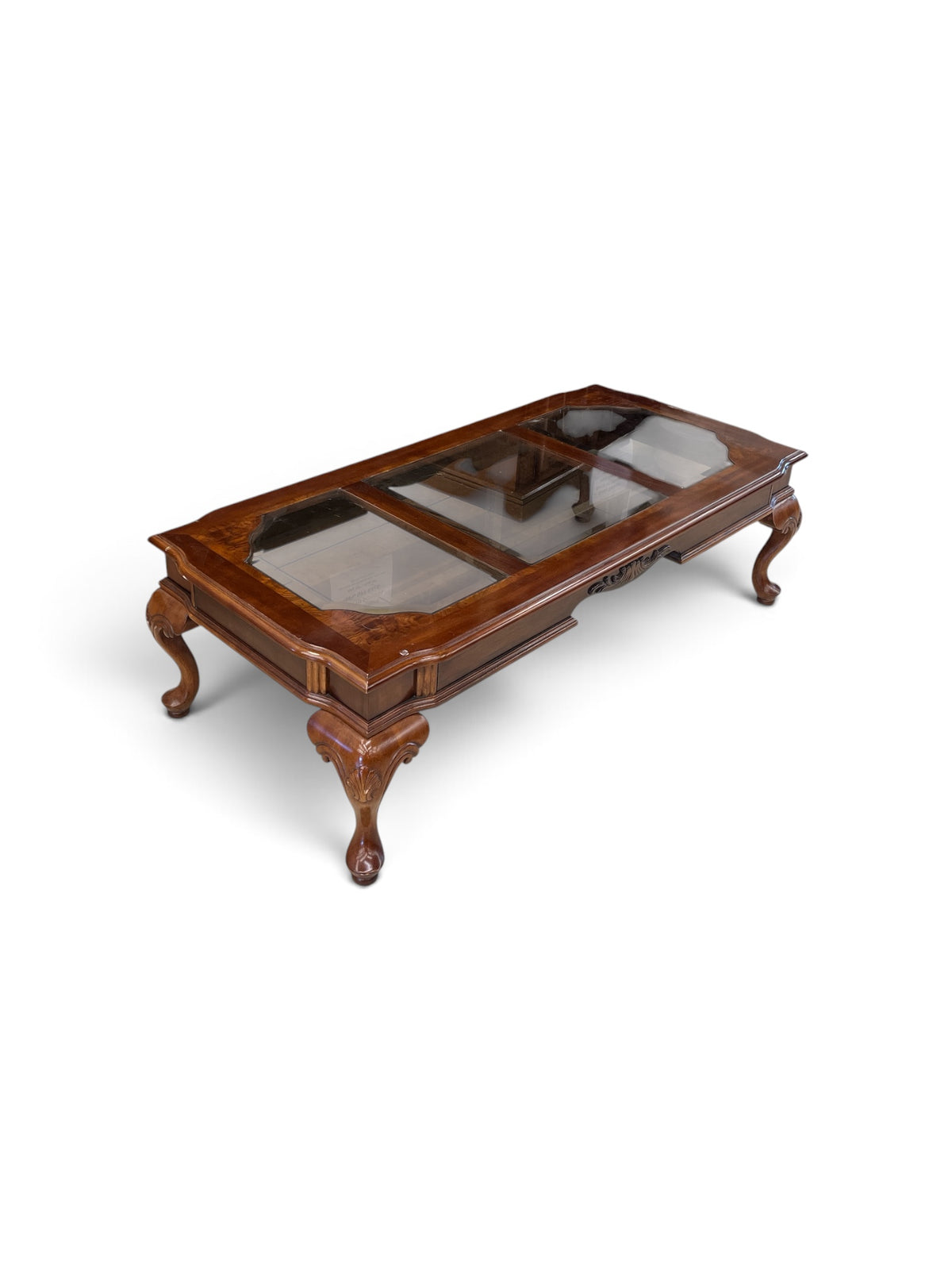 Queen Anne Style Coffee Table with Glass Inserts