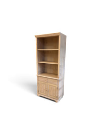 Rustic Neutral Tone Wood Bookshelf with Cabinet Storage