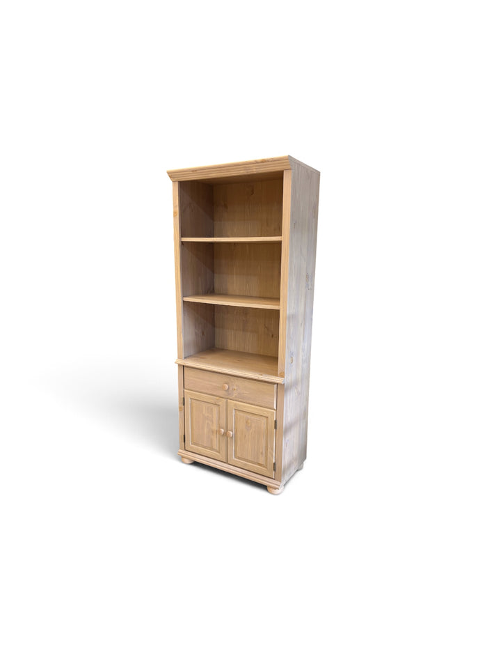 Rustic Neutral Tone Wood Bookshelf with Cabinet Storage
