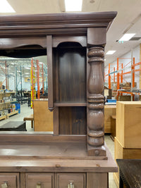 Large Distressed Wooden Hutch Dresser with Mirror