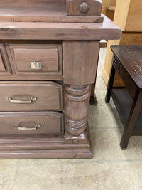 Large Distressed Wooden Hutch Dresser with Mirror