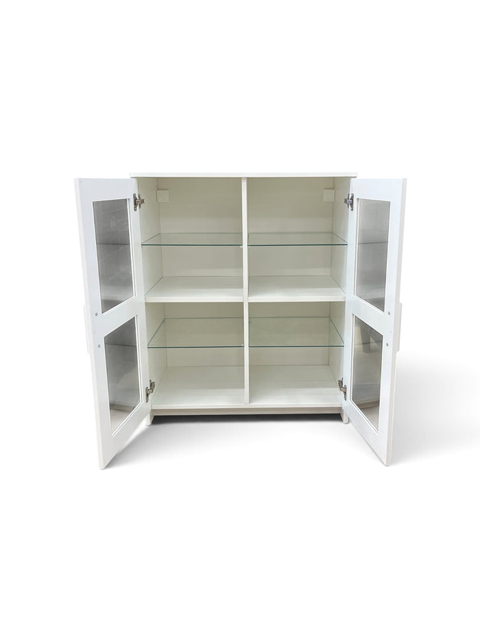 White Cabinet with Glass Front Panels