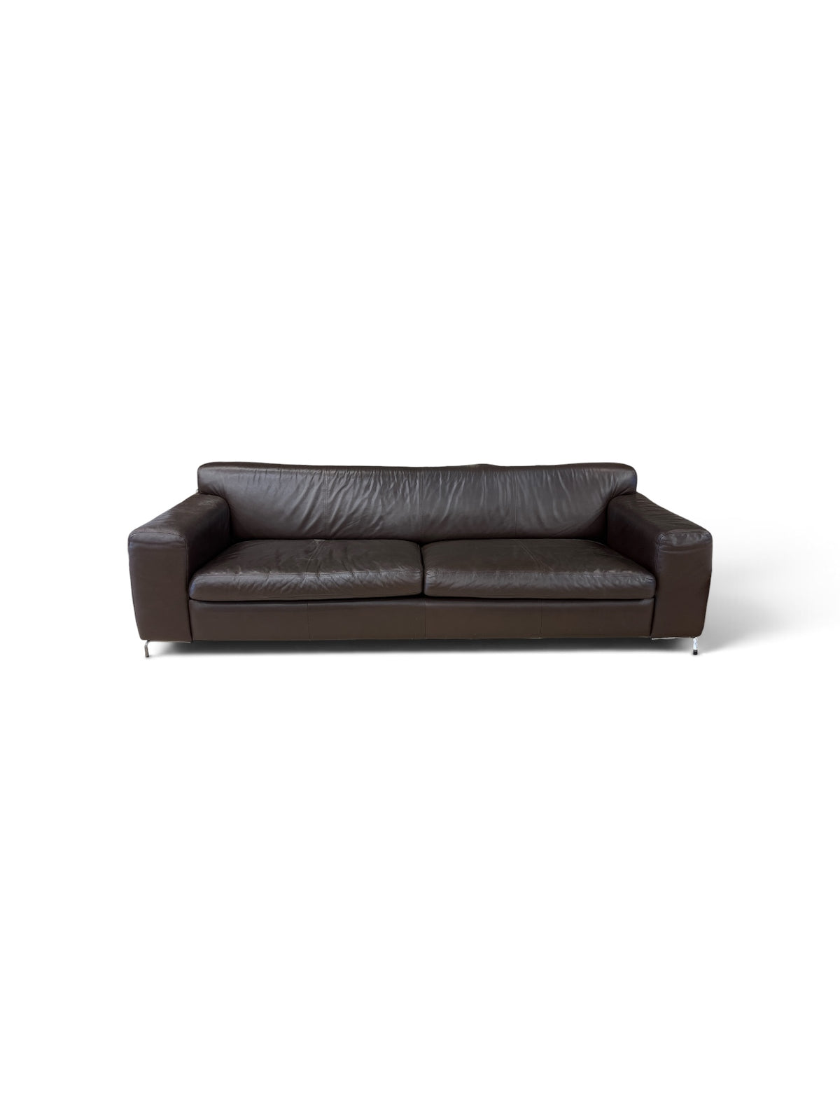 Dark Brown Faux Leather Sofa with Slim Metal Legs