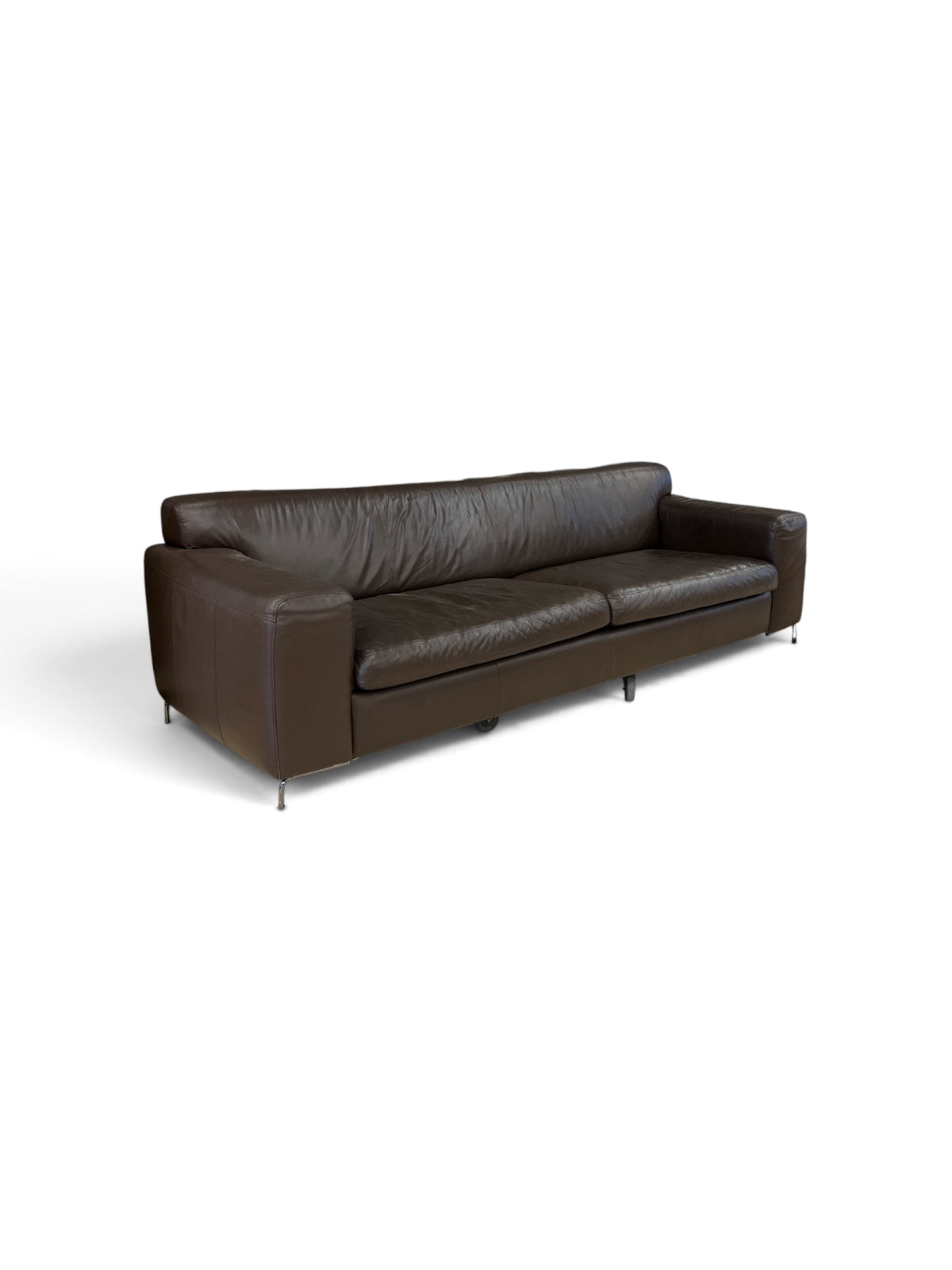 Dark Brown Faux Leather Sofa with Slim Metal Legs