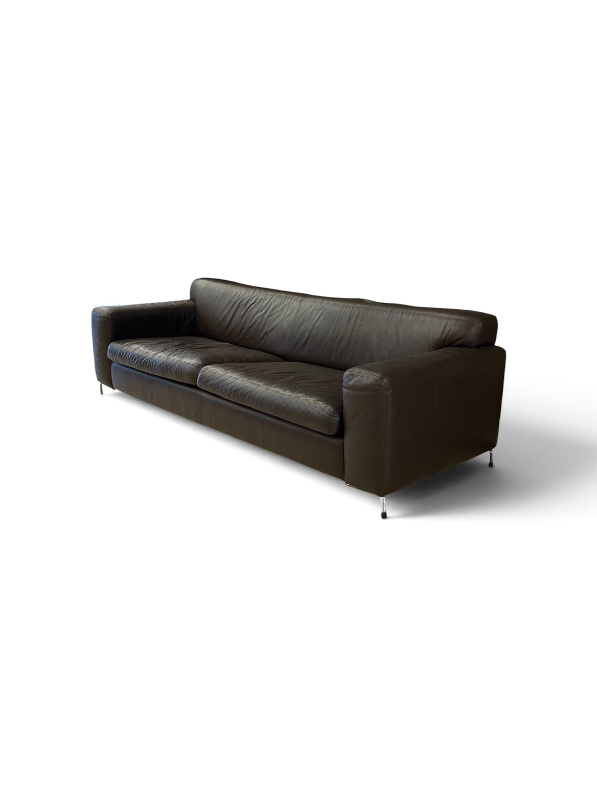 Dark Brown Faux Leather Sofa with Slim Metal Legs