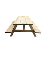 Wooden Picnic Table With Attached Benches
