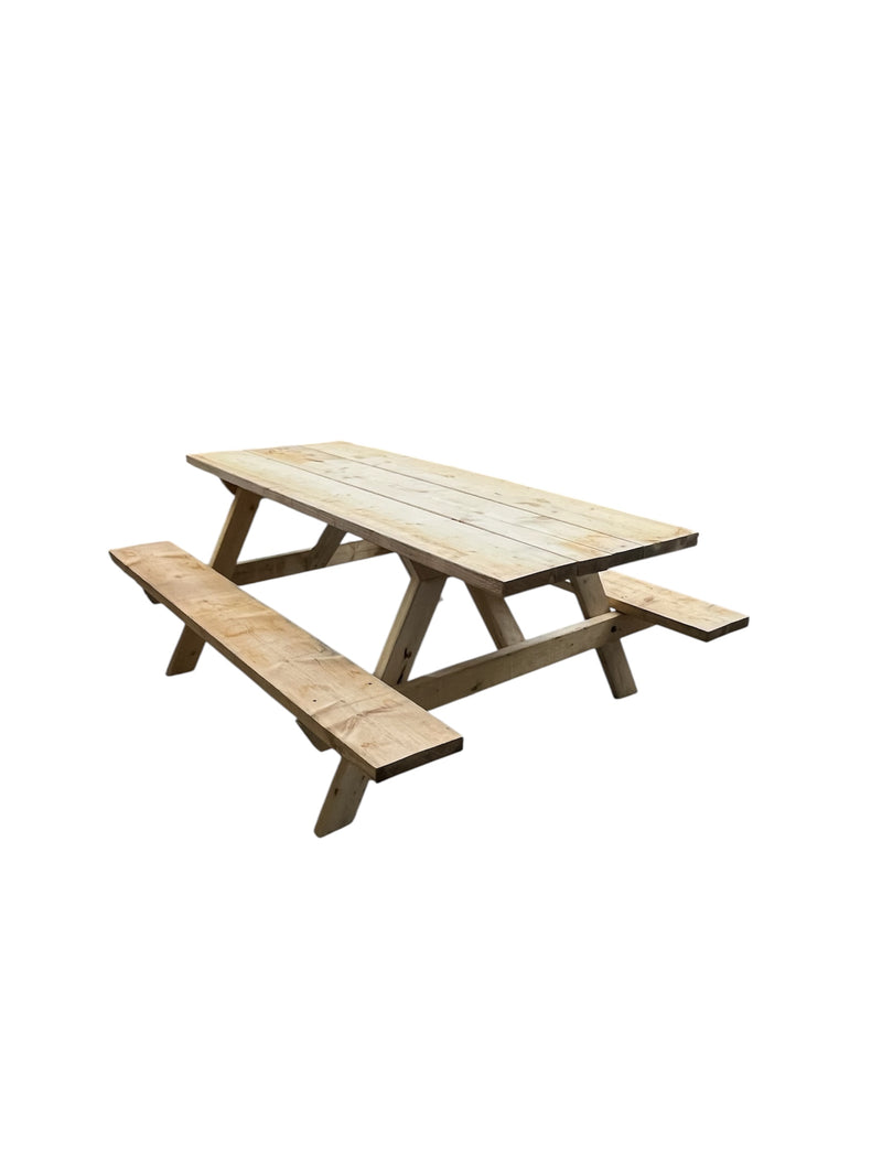 Wooden Picnic Table With Attached Benches