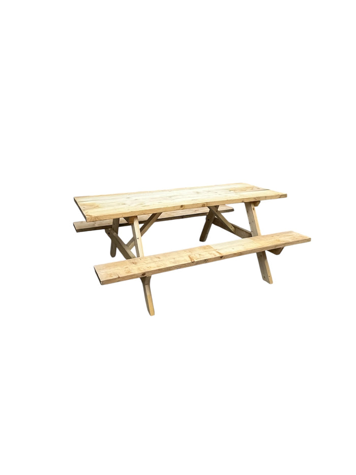 Wooden Picnic Table With Attached Benches