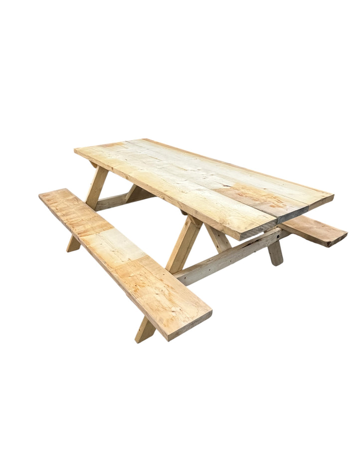 Wooden Picnic Table With Attached Benches