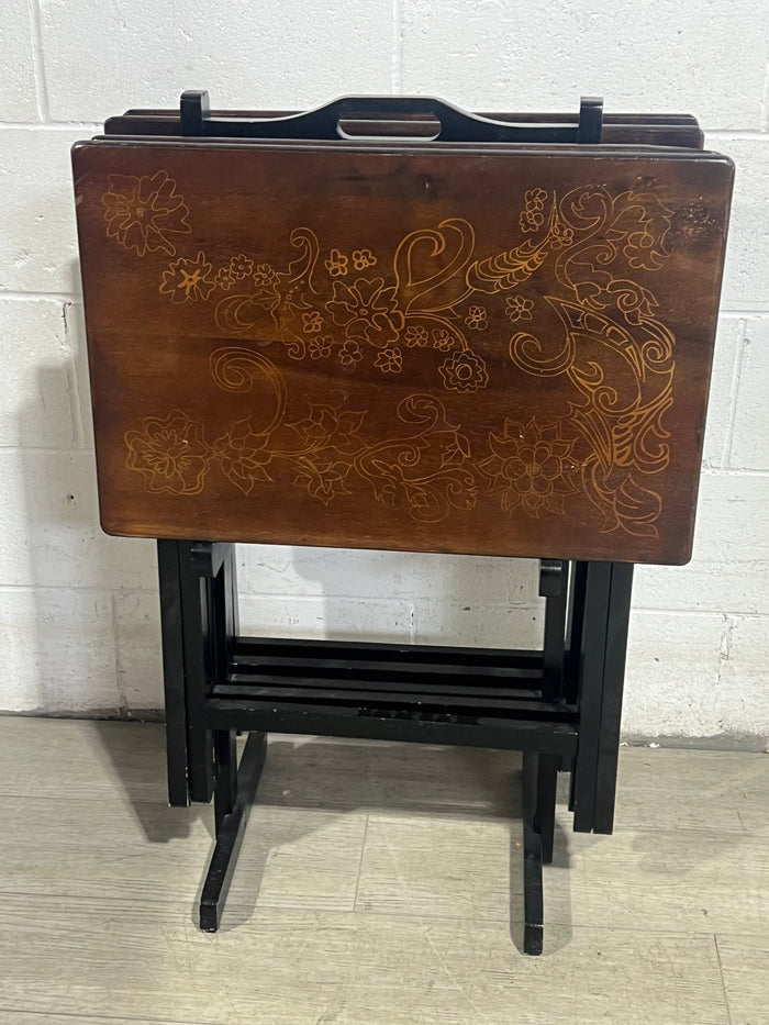 Antique Foldable Tray Table - Set of 4