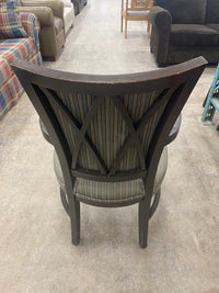 Vertical Stripes in Sage Green and Gold Upholstery Accent Chair