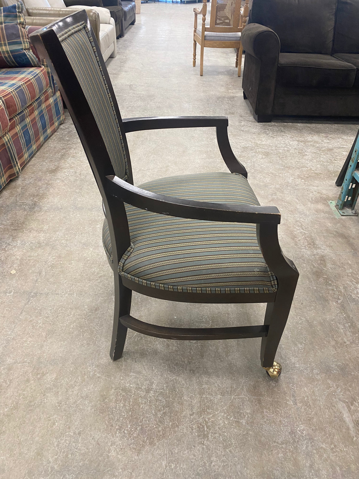 Vertical Stripes in Sage Green and Gold Upholstery Accent Chair