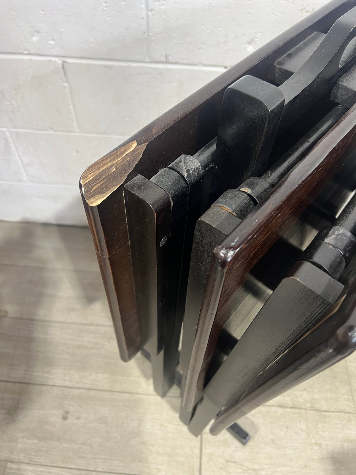 Antique Foldable Tray Table - Set of 4