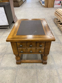 Solid Wood End Table with Leather Inlay Top