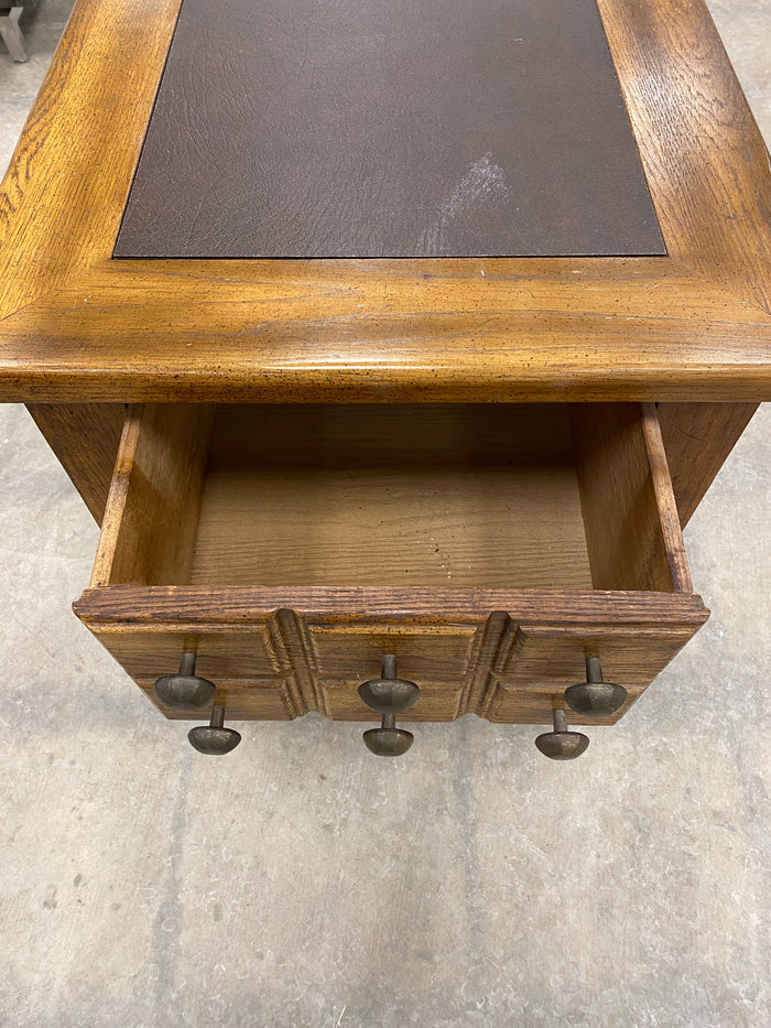 Solid Wood End Table with Leather Inlay Top