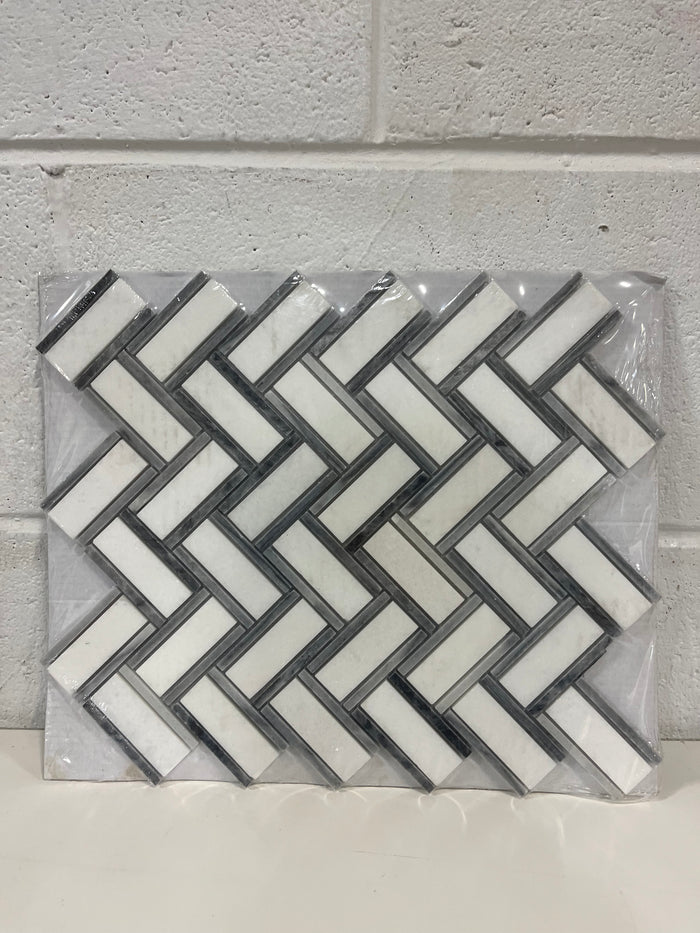 White Herringbone 10.25" x 11.875" Mosaic Wall and Floor Tile