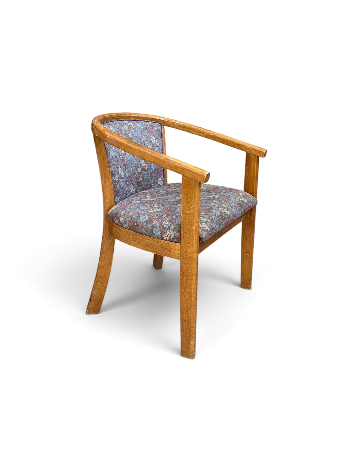 Barrel Back Style Wood Accent Chair with Floral Upholstery