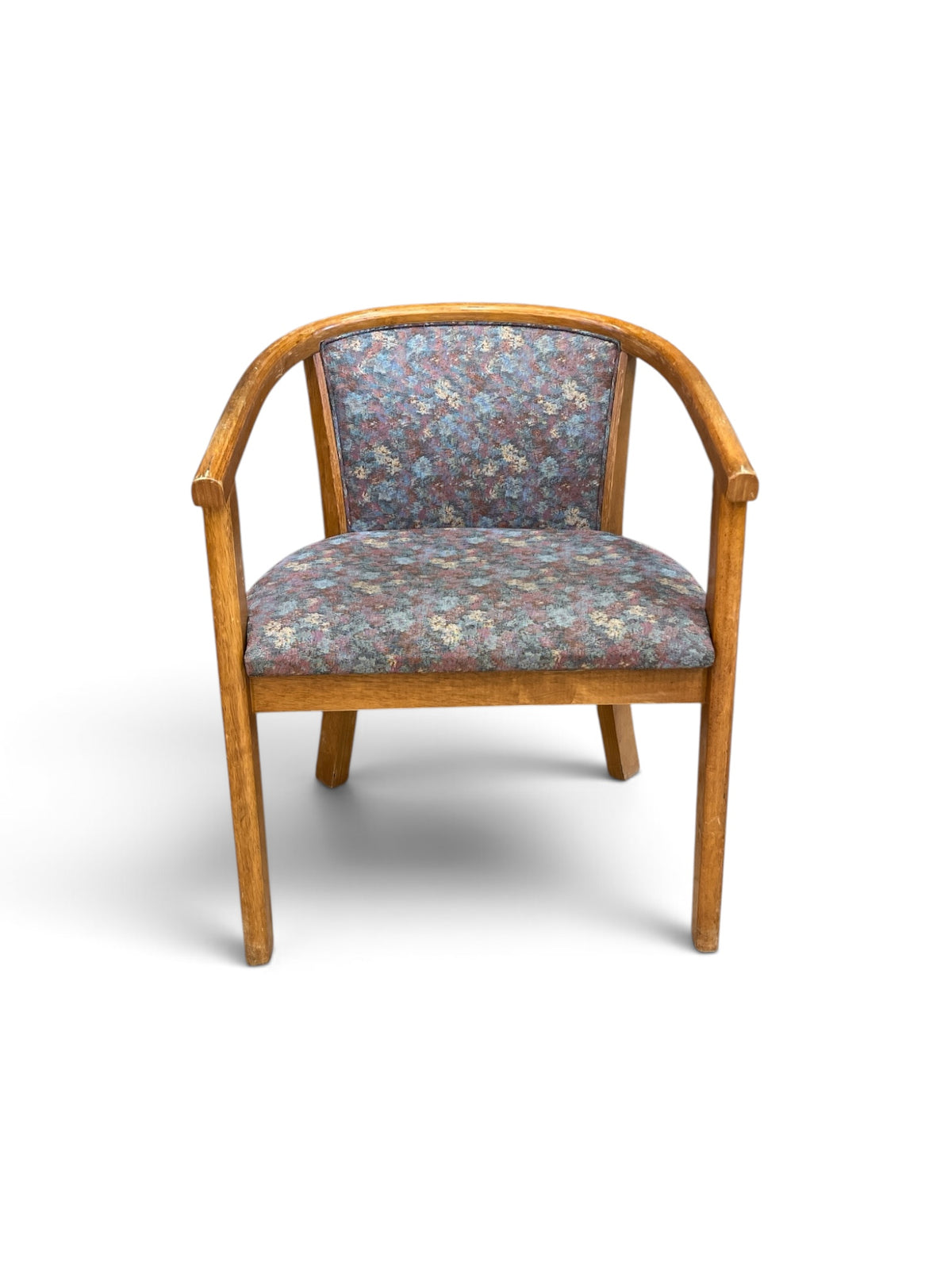 Barrel Back Style Wood Accent Chair with Floral Upholstery