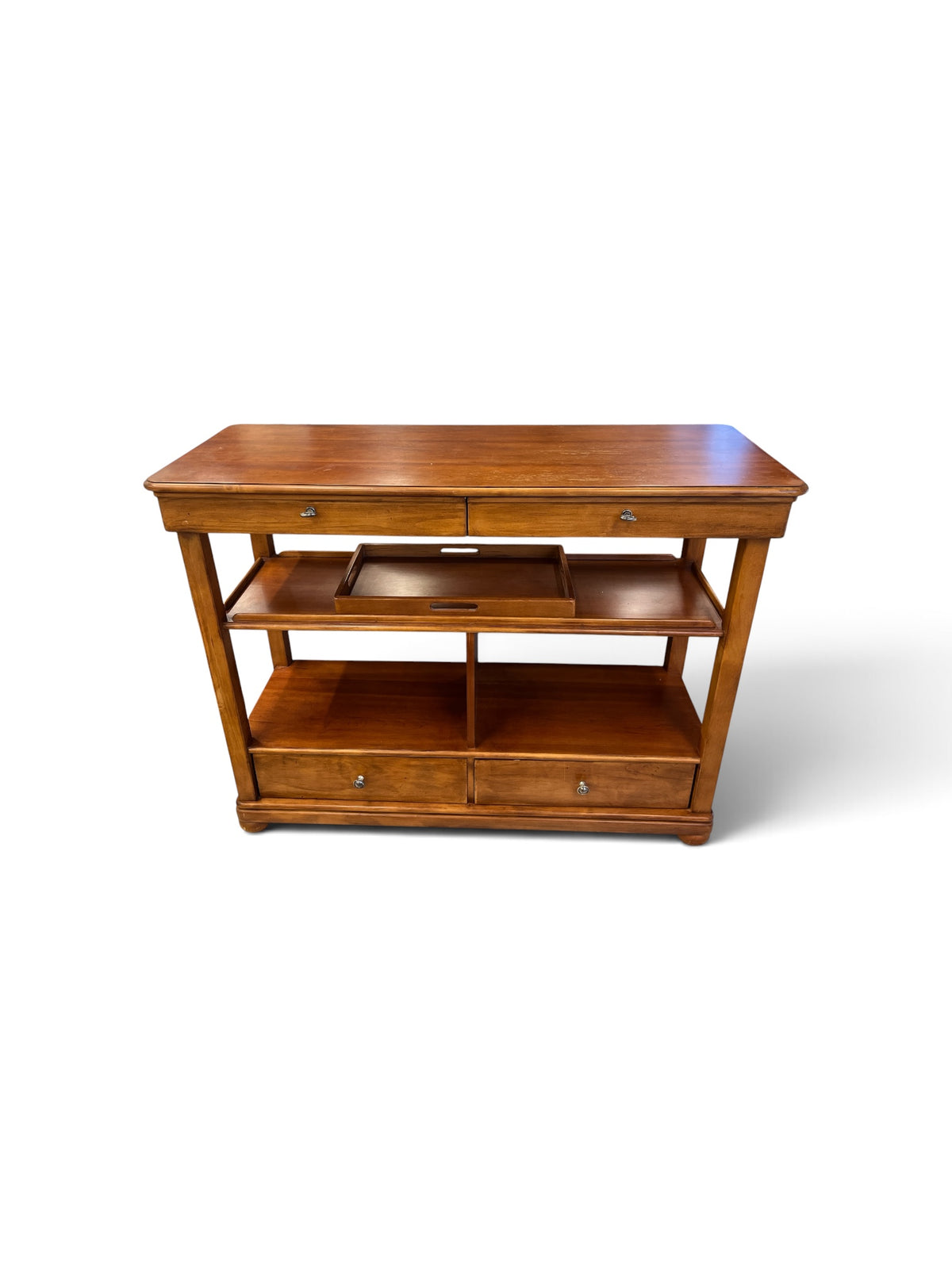 Wood Serving Table with Removable Serving Tray