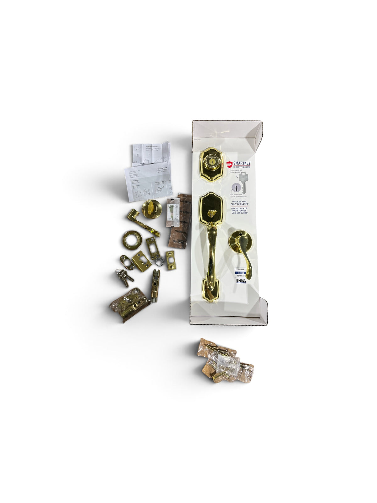 Weiser Elements  Polished Brass Exterior Door Handle Set/Entry Door Lock with Key