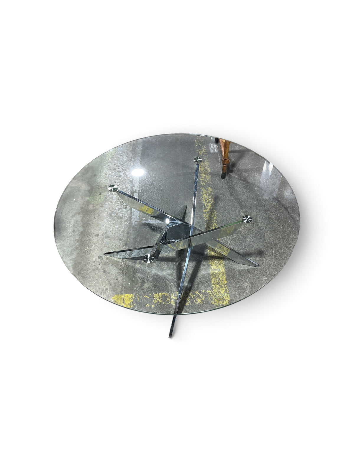 Modern Round Coffee Table with Chrome Legs & Glass Top