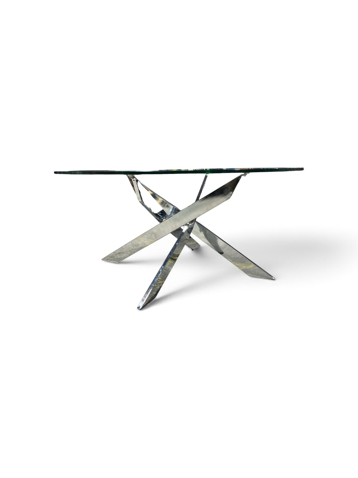 Modern Round Coffee Table with Chrome Legs & Glass Top