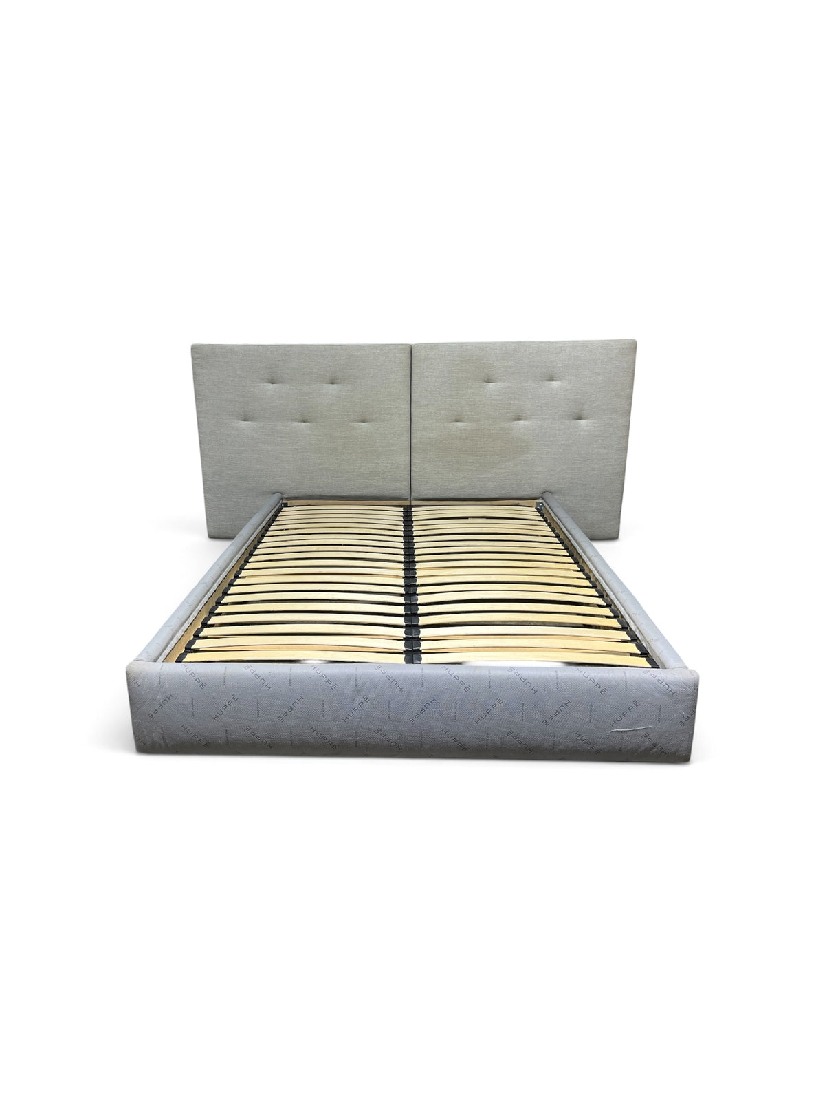 Modern Grey Upholstered Queen Size Bed with Tufted Back