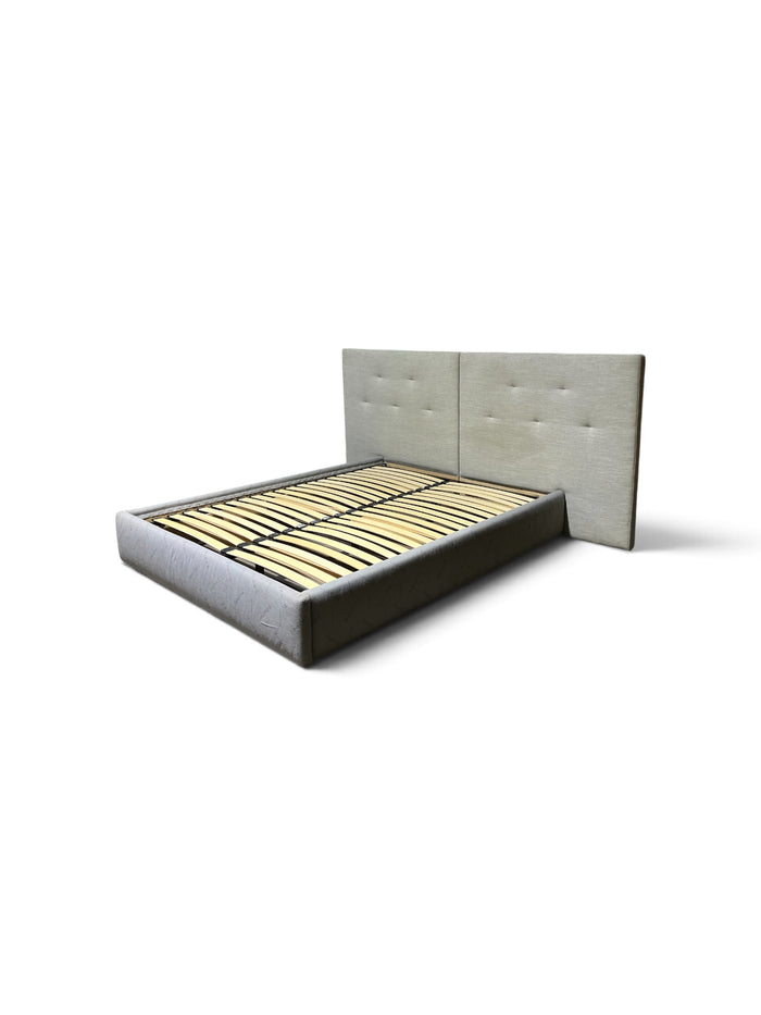 Modern Grey Upholstered Queen Size Bed with Tufted Back