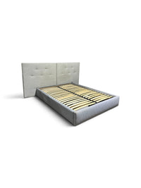 Modern Grey Upholstered Queen Size Bed with Tufted Back