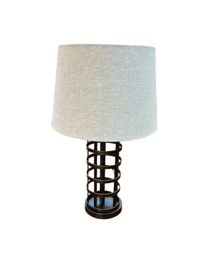 Bronze Cage Lamp With Linen Shade